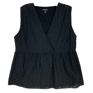 nwot BAUKJEN Top 8 Black Eyelet V Neck Cotton Lined Sleeveless England “Kloe”